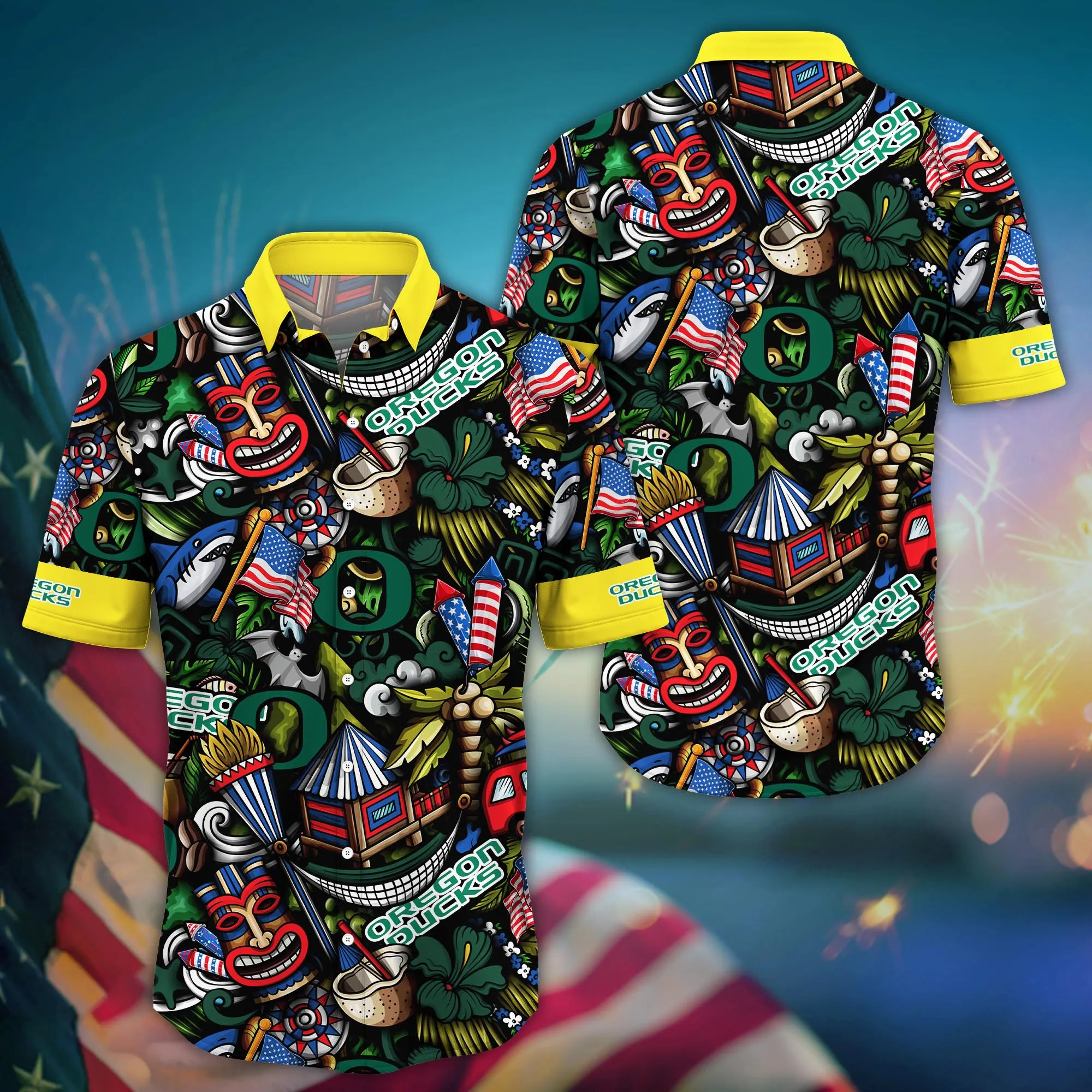 Buildercar - Oregon Ducks Tiki Aloha Hawaiian Shirt