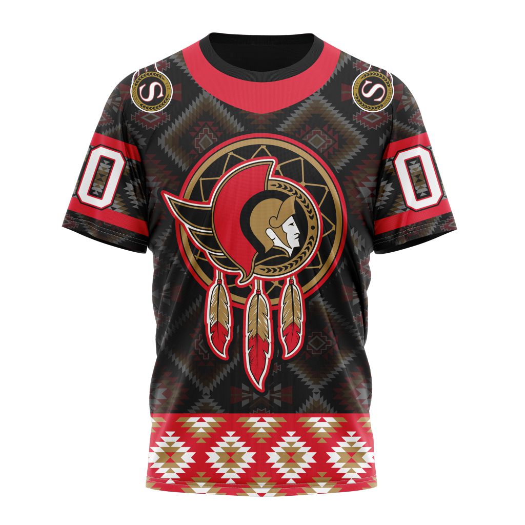 Buildercar - Ottawa Senators With Native Pattern Personalized Name And Number T-Shirt