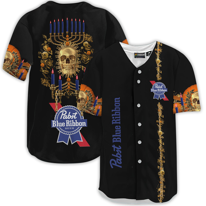 Buildercar - Pabst Blue Ribbon Golden Skull And Pumpkin Baseball Jersey