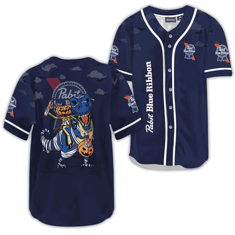 Buildercar - Pabst Blue Ribbon Halloween Dinosaur Baseball Jersey