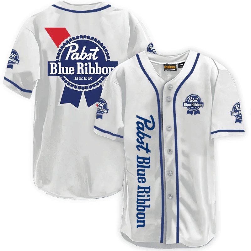 Buildercar - Pabst Blue Ribbon White Baseball Jersey
