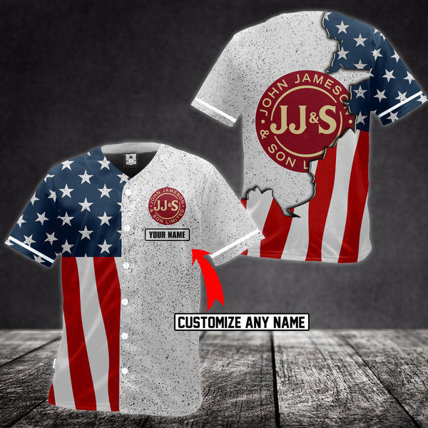 Buildercar - Personalized American Flag Jameson Whiskey Baseball Jersey