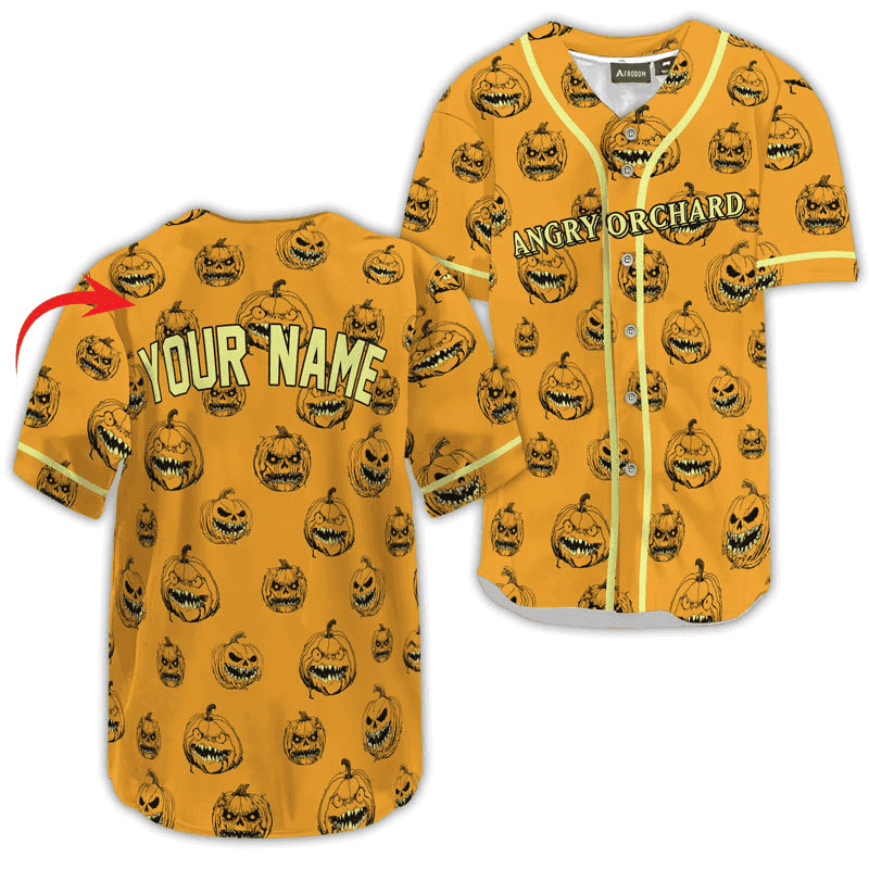 Buildercar - Personalized Angry Orchard Halloween Pumpkin Baseball Jersey