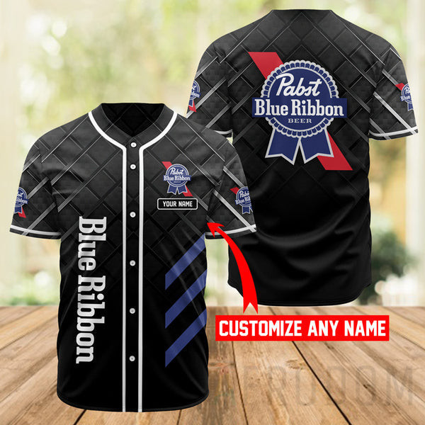 Buildercar - Personalized Black Pabst Blue Ribbon Baseball Jersey