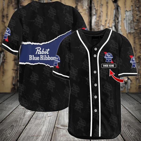 Buildercar - Personalized Black Pabst Blue Ribbon Seamless Baseball Jersey