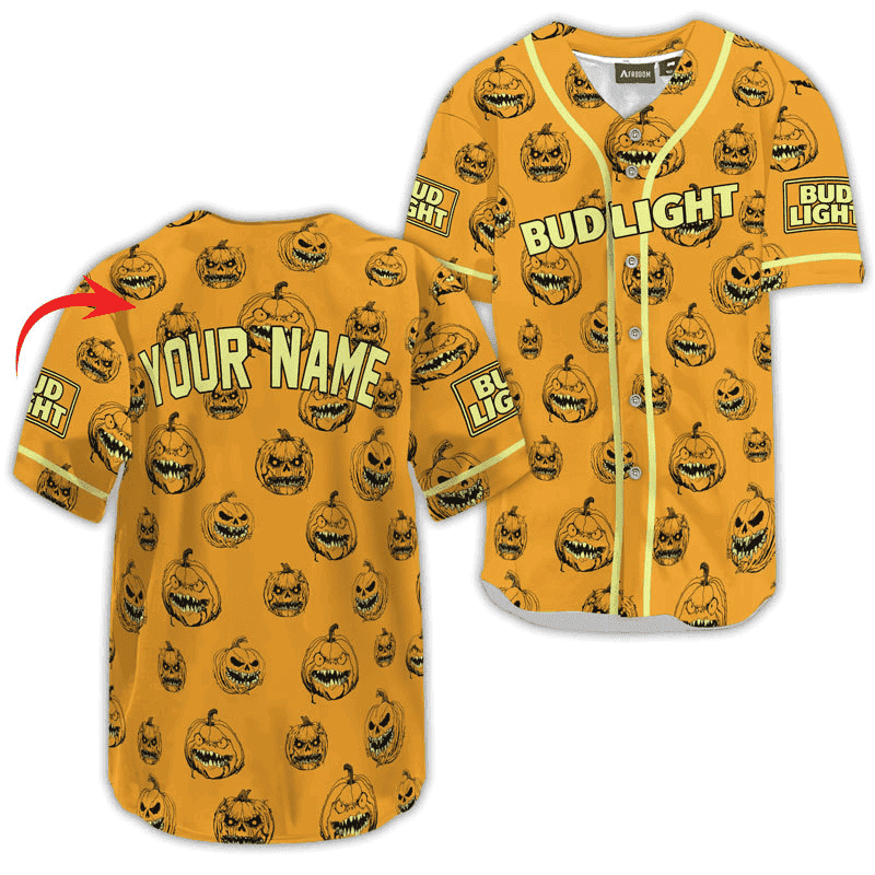 Buildercar - Personalized Bud Light Halloween Pumpkin Baseball Jersey