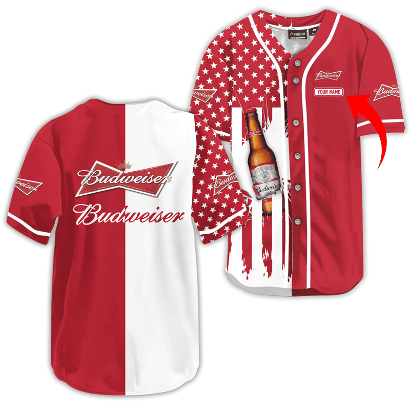 Buildercar - Personalized Budweiser Beer American Flag Baseball Jersey