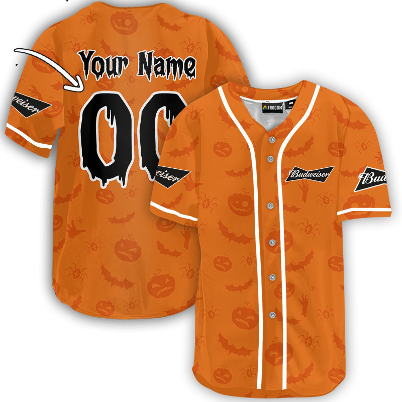 Buildercar - Personalized Budweiser Beer Halloween Patterns Baseball Jersey
