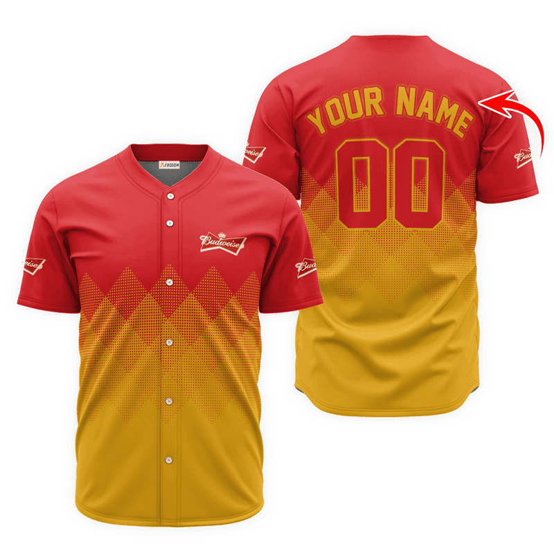 Buildercar - Personalized Budweiser Beer Yellow And Red Halftone Baseball Jersey
