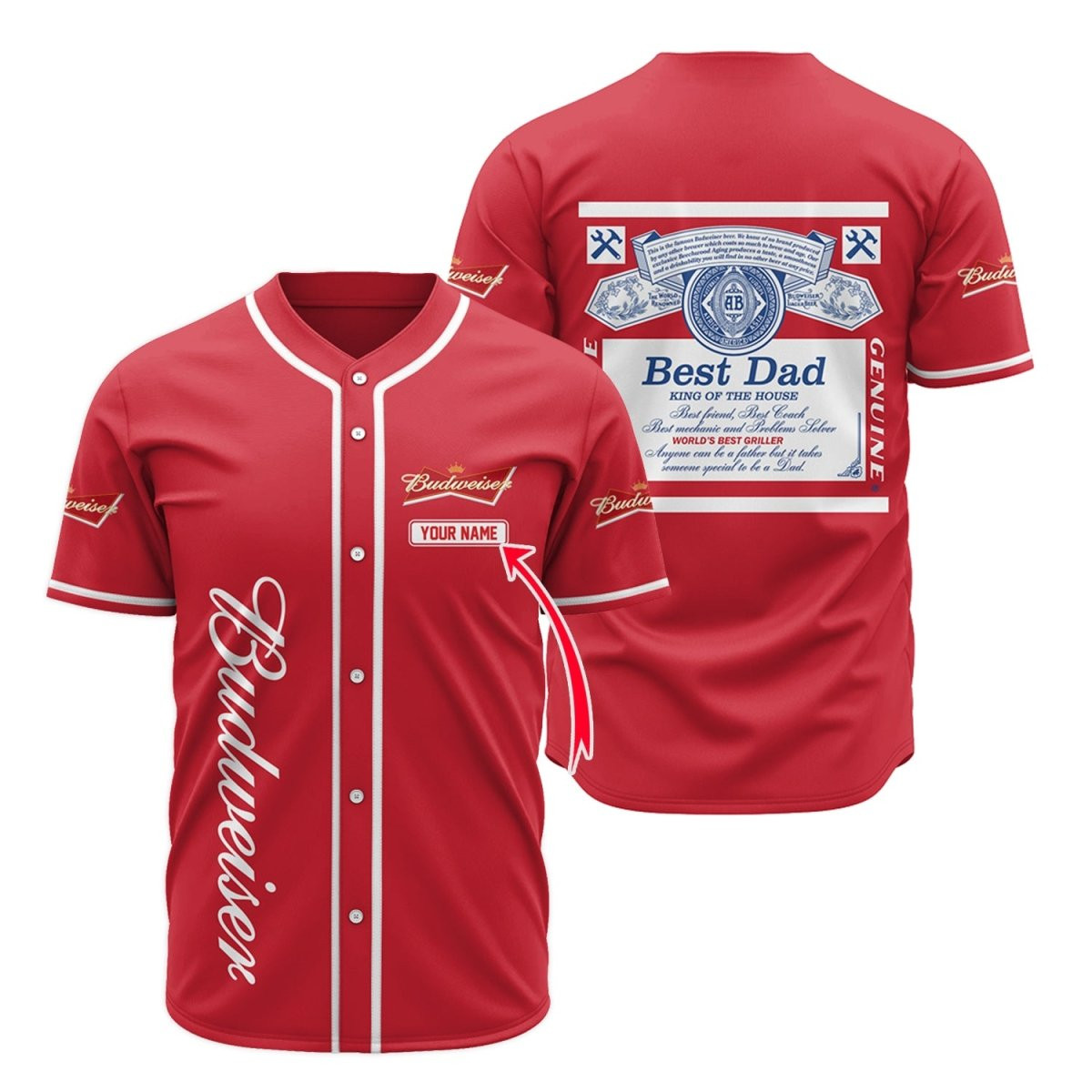 Buildercar - Personalized Budweiser Happy Father's Day Baseball Jersey