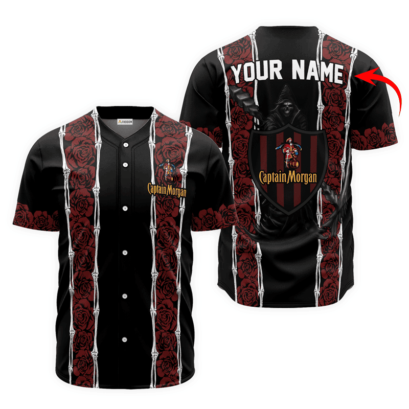 Buildercar - Personalized Captain Morgan Red Skeleton Rose Baseball Jersey