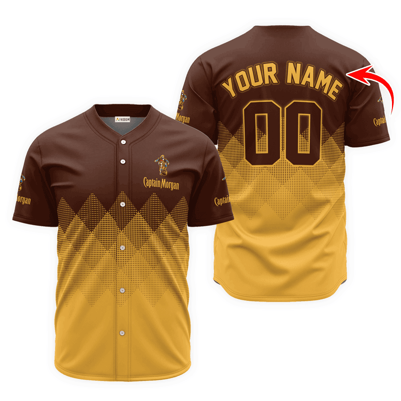 Buildercar - Personalized Captain Morgan Yellow And Brown Halftone Baseball Jersey