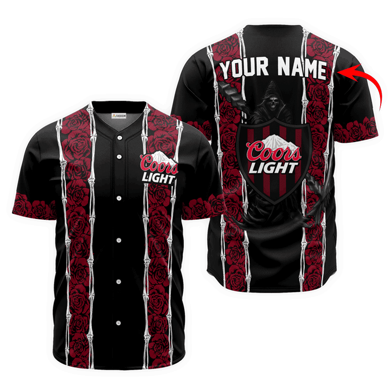 Buildercar - Personalized Coors Light Red Skeleton Rose Baseball Jersey