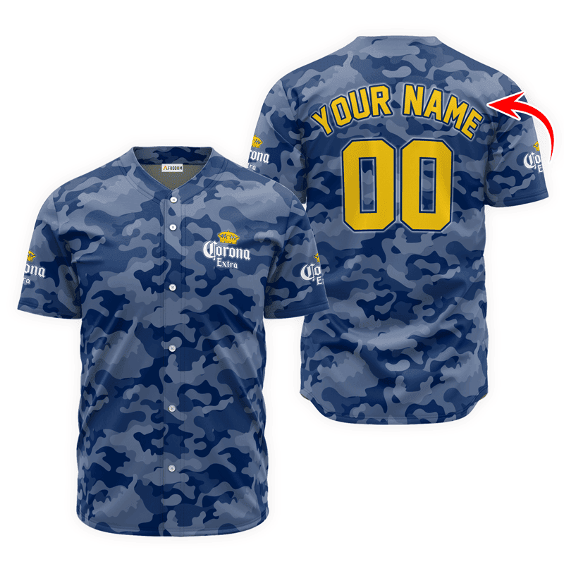 Buildercar - Personalized Corona Extra Blue Camouflage Baseball Jersey