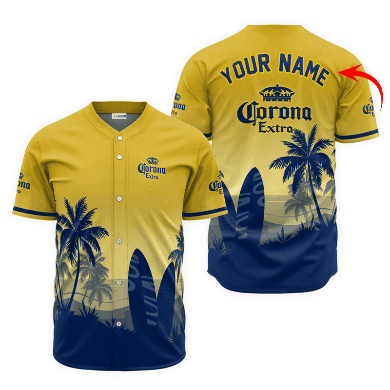 Buildercar - Personalized Corona Extra Palm Tree Surfboard Baseball Jersey