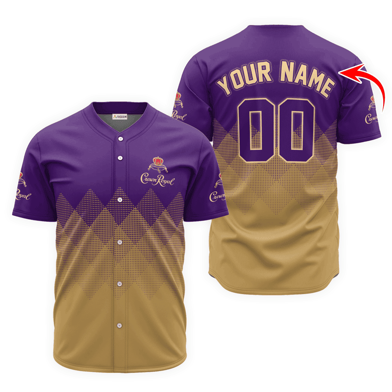 Buildercar - Personalized Crown Royal Beige And Purple Halftone Baseball Jersey