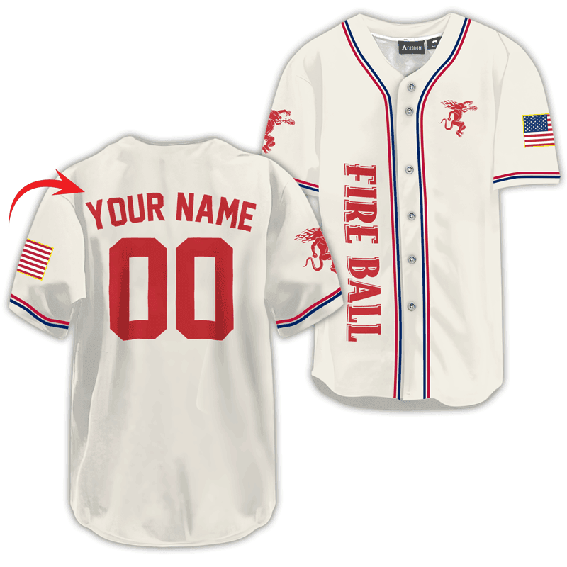 Buildercar - Personalized Fireball Whiskey Basic American Flag Baseball Jersey