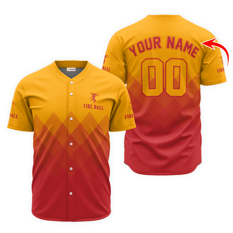 Buildercar - Personalized Fireball Whiskey Red And Yellow Halftone Baseball Jersey