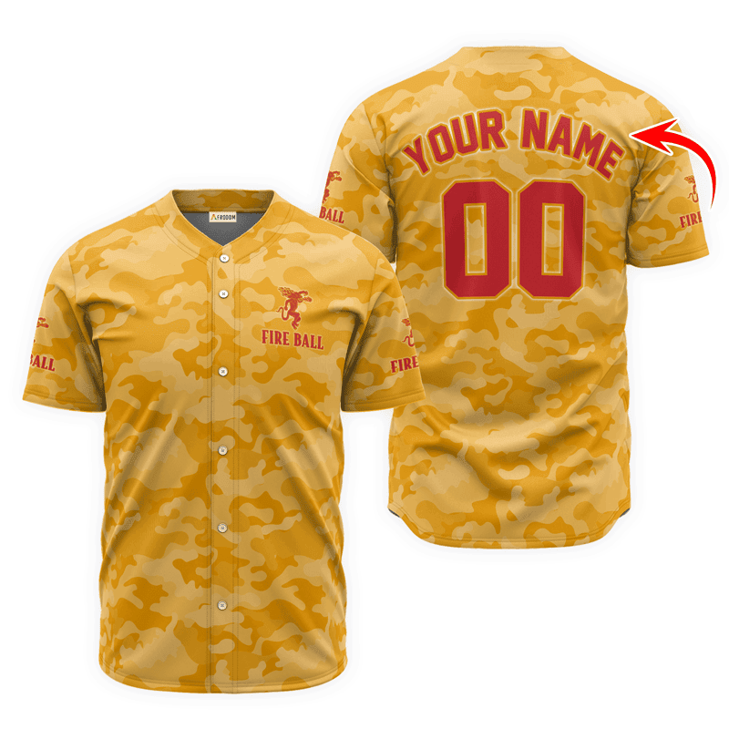 Buildercar - Personalized Fireball Whiskey Yellow Camouflage Baseball Jersey