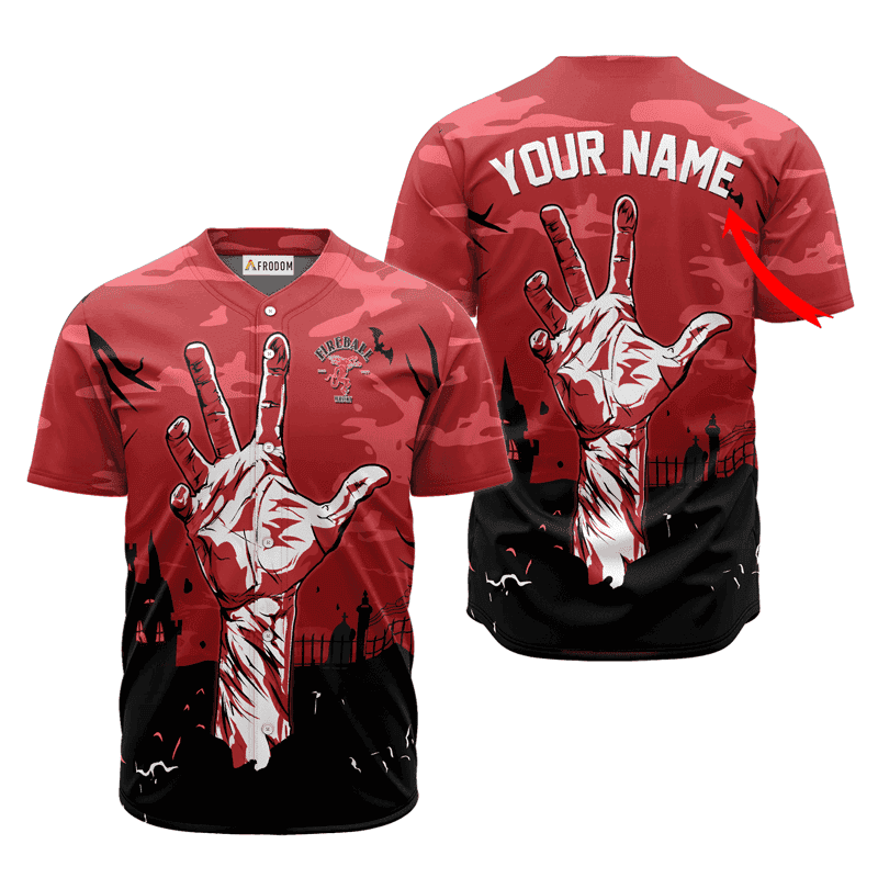 Buildercar - Personalized Fireball Whisky Halloween Zombie's Hand Baseball Jersey