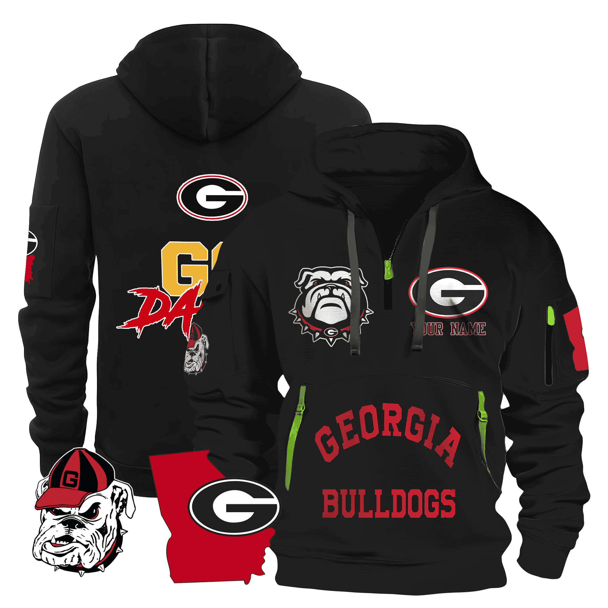 Buildercar - Personalized Georgia Bulldogs Quarter Zip Hoodie
