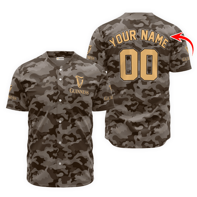 Buildercar - Personalized Guinness Beer Brown Camouflage Baseball Jersey