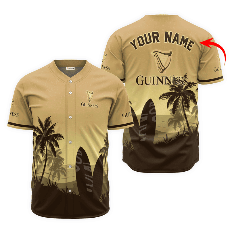 Buildercar - Personalized Guinness Beer Palm Tree Surfboard Baseball Jersey