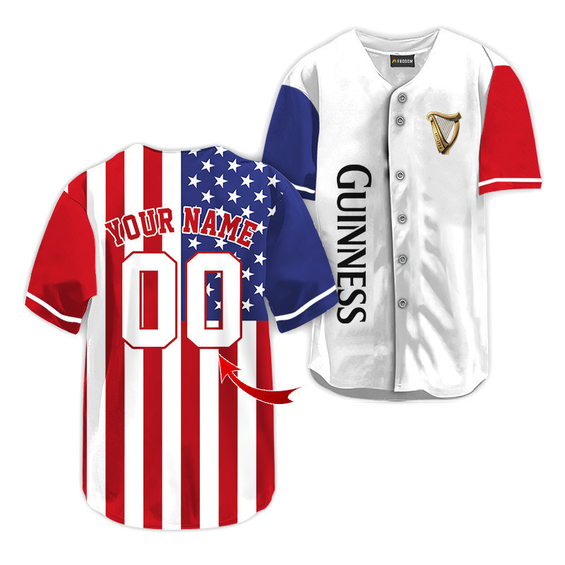 Buildercar - Personalized Guinness USA Flag Fourth Of July Baseball Jersey