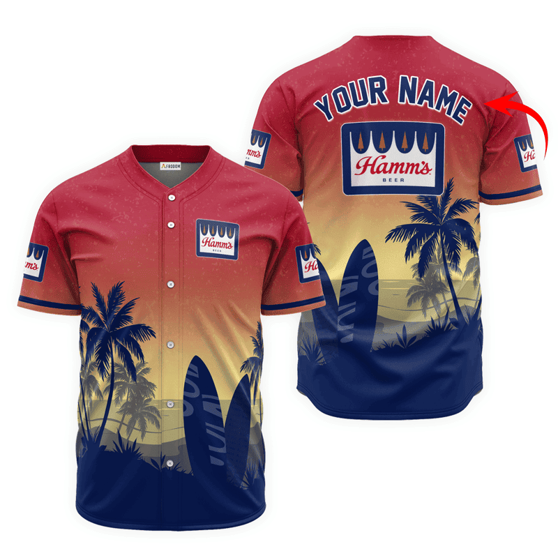 Buildercar - Personalized Hamm's Beer Palm Tree Surfboard Baseball Jersey