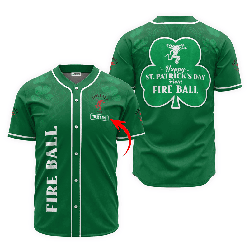 Buildercar - Personalized Happy St. Patrick's Day From Fireball Whiskey Baseball Jersey