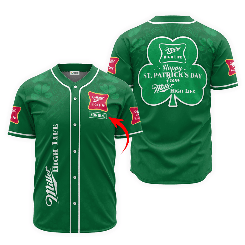 Buildercar - Personalized Happy St. Patrick's Day From Miller High Life Baseball Jersey