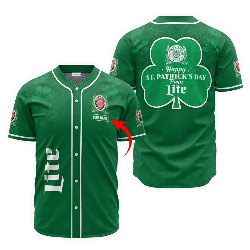 Buildercar - Personalized Happy St. Patrick's Day From Miller Lite Baseball Jersey