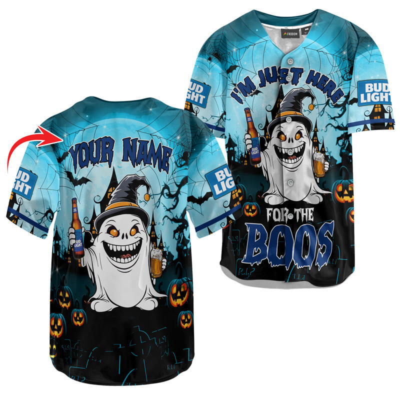Buildercar - Personalized I'm Just Here For The Boos Bud Light Baseball Jersey
