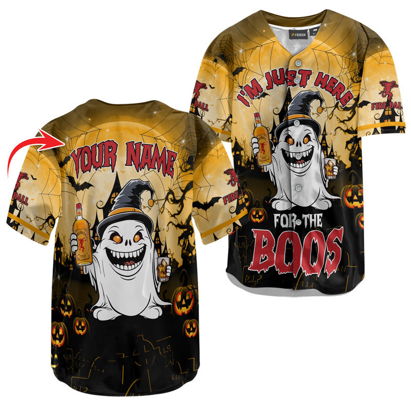 Buildercar - Personalized I'm Just Here For The Boos Fireball Whiskey Baseball Jersey