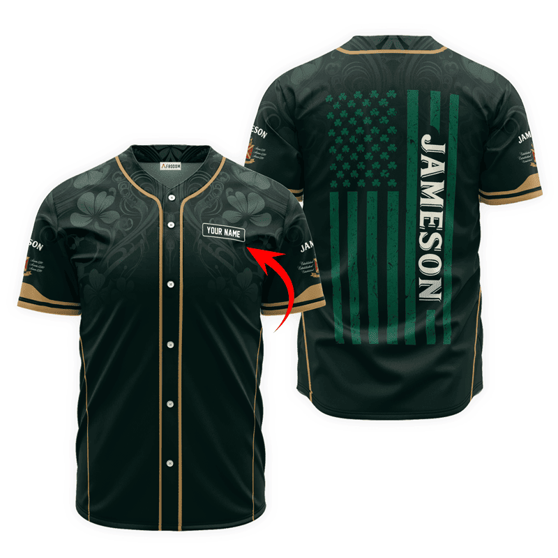 Buildercar - Personalized Jameson St. Patrick's Day American Flag Baseball Jersey