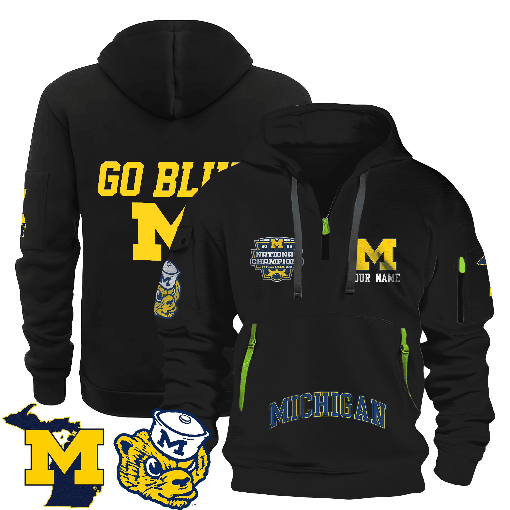 Buildercar - Personalized Michigan Wolverines Quarter Zip Hoodie