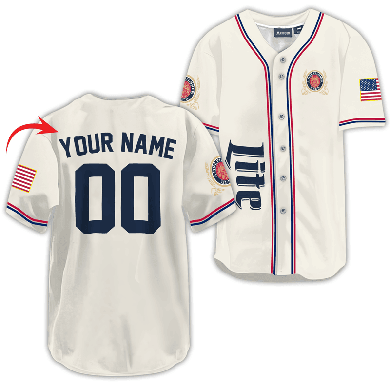 Buildercar - Personalized Miller Lite Basic American Flag Baseball Jersey