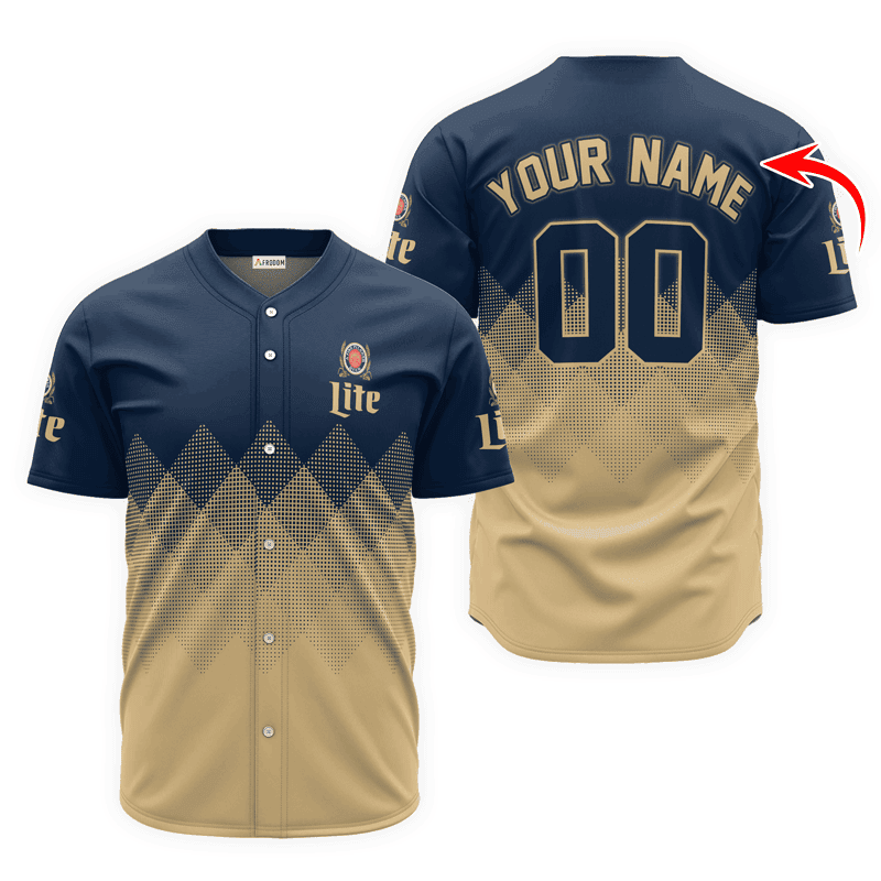 Buildercar - Personalized Miller Lite Beige And Blue Halftone Baseball Jersey