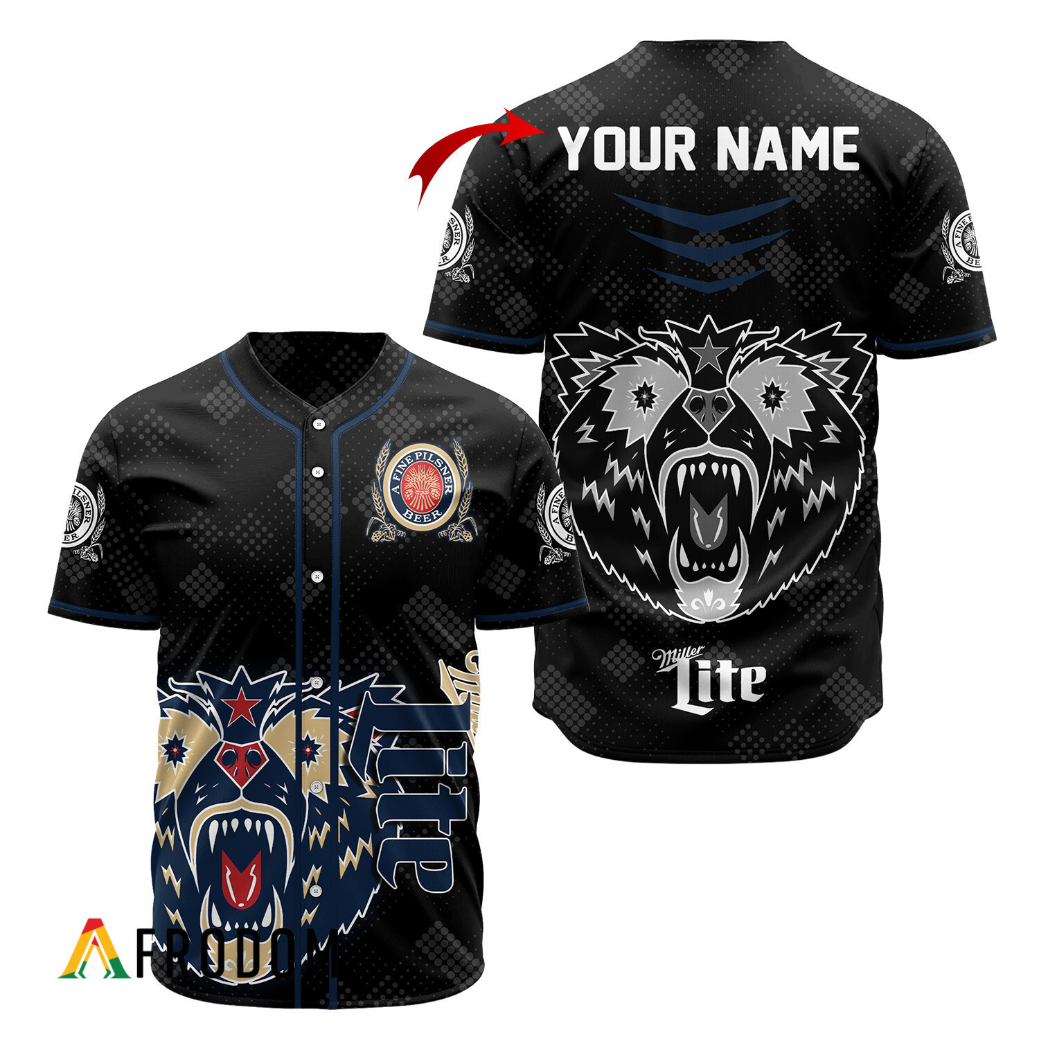 Buildercar - Personalized Miller Lite Black Baseball Jersey