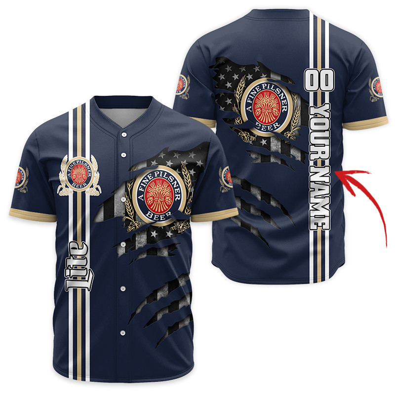 Buildercar - Personalized Miller Lite Patriotic Shield Baseball Jersey