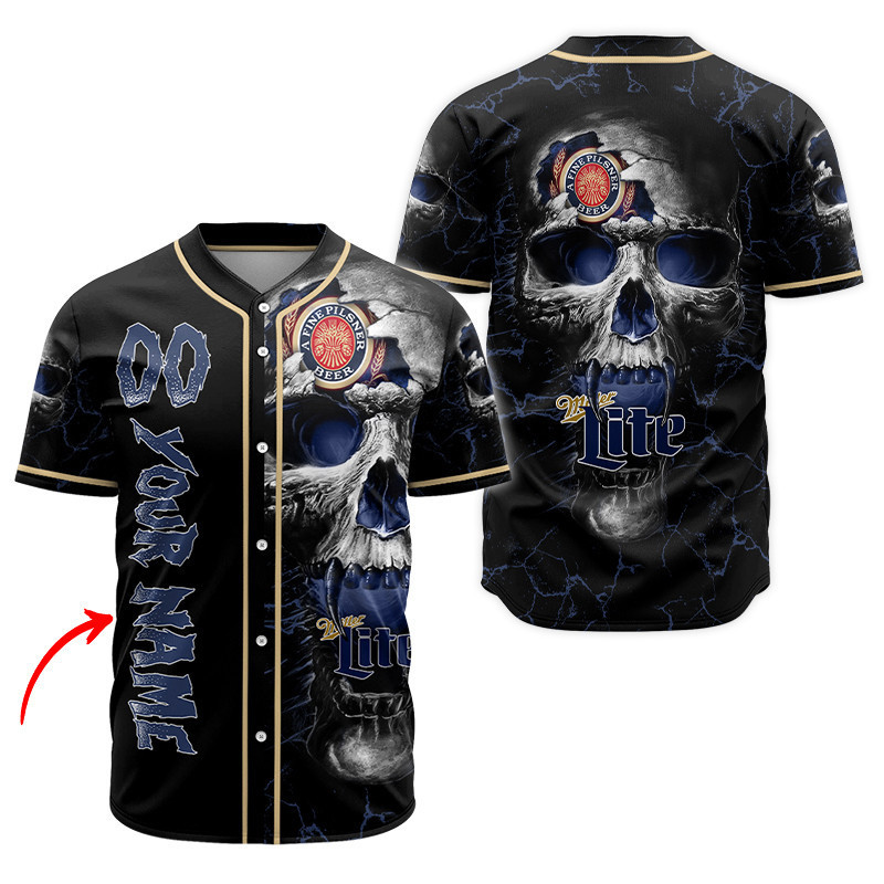 Buildercar - Personalized Miller Lite Skull Baseball Jersey