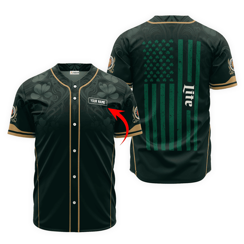 Buildercar - Personalized Miller Lite St. Patrick's Day American Flag Baseball Jersey