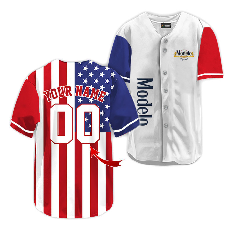 Buildercar - Personalized Modelo Negra USA Flag Fourth Of July Baseball Jersey