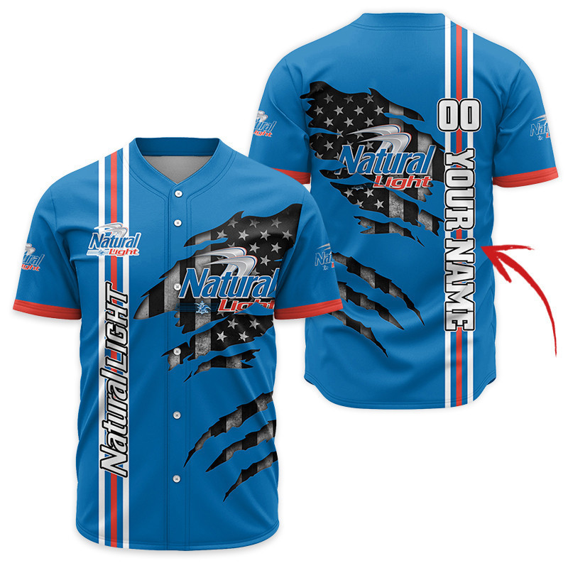 Buildercar - Personalized Natural Light Patriotic Shield Baseball Jersey