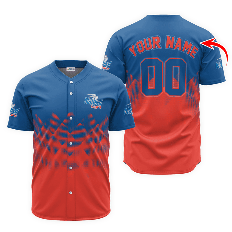 Buildercar - Personalized Natural Light Red And Blue Halftone Baseball Jersey