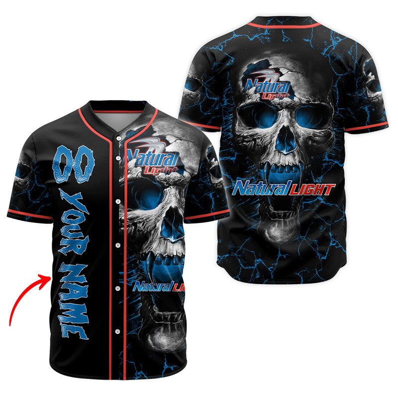 Buildercar - Personalized Natural Light Skull Baseball Jersey