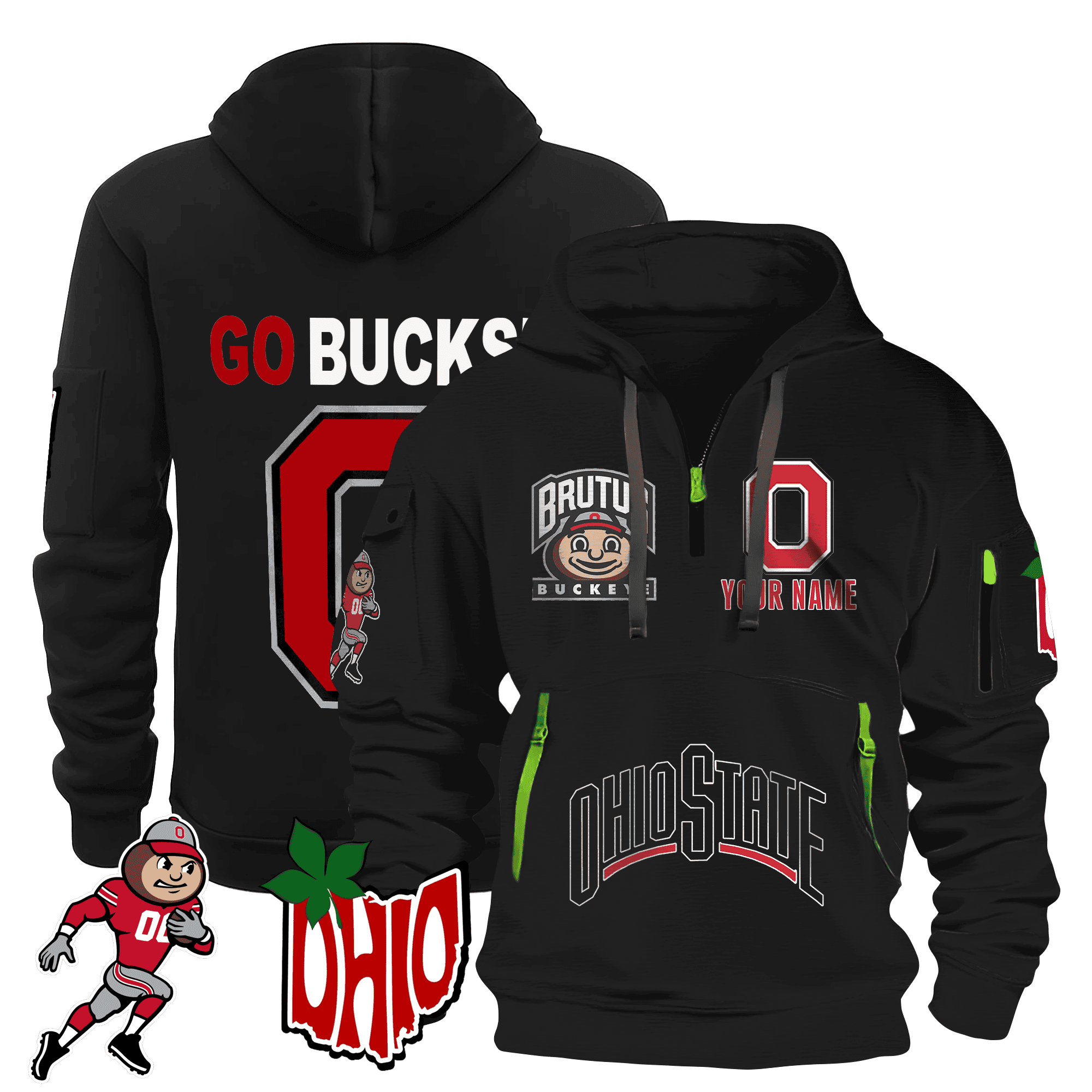 Buildercar - Personalized Ohio State Buckeyes Quarter Zip Hoodie