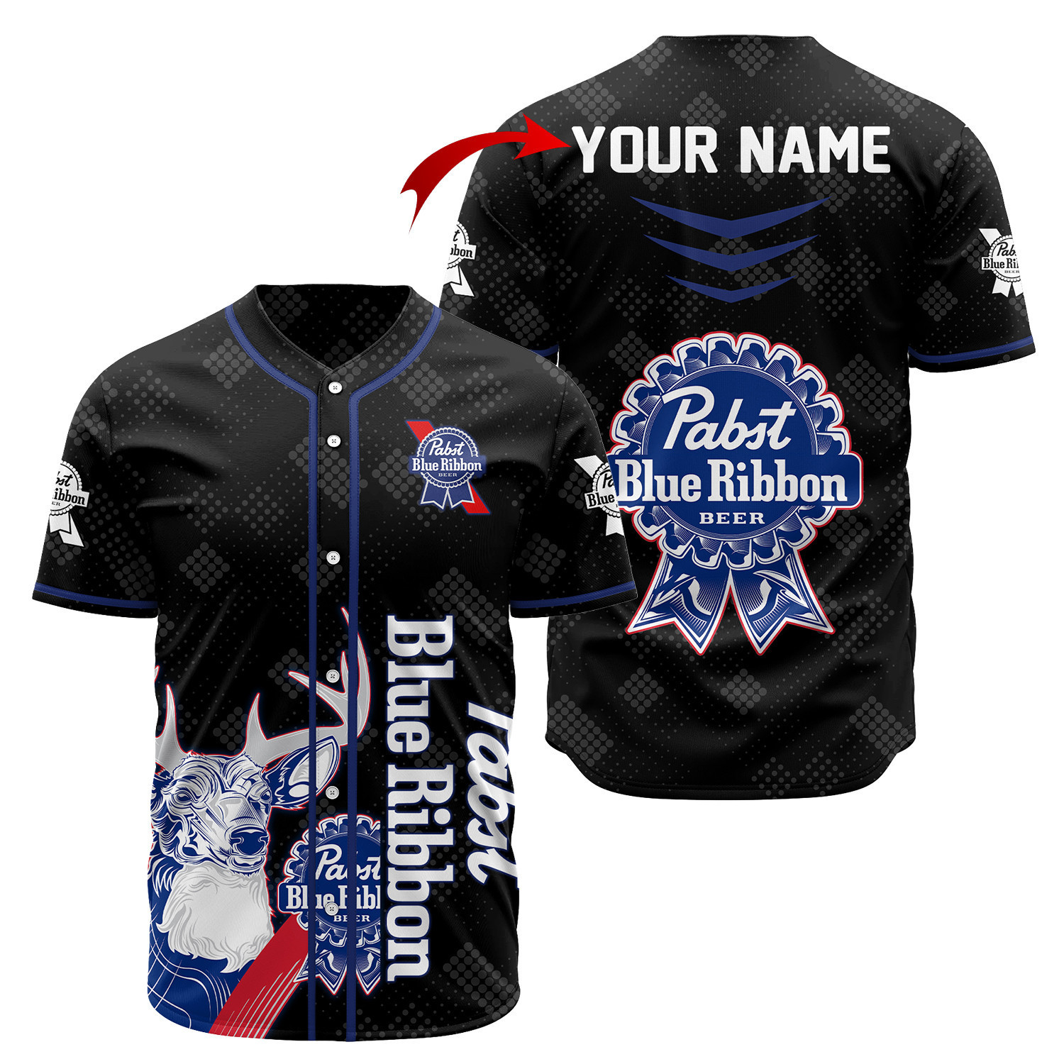 Buildercar - Personalized Pabst Blue Ribbon Black Baseball Jersey