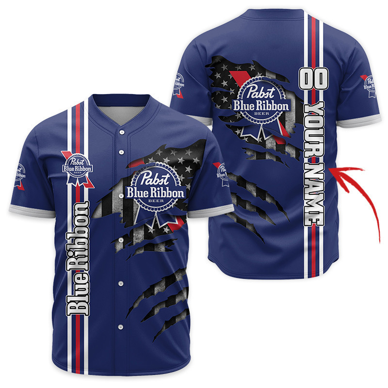 Buildercar - Personalized Pabst Blue Ribbon Patriotic Shield Baseball Jersey