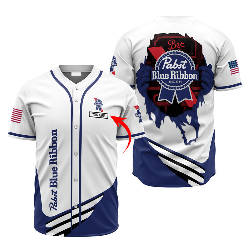 Buildercar - Personalized Pabst Blue Ribbon Shield Baseball Jersey
